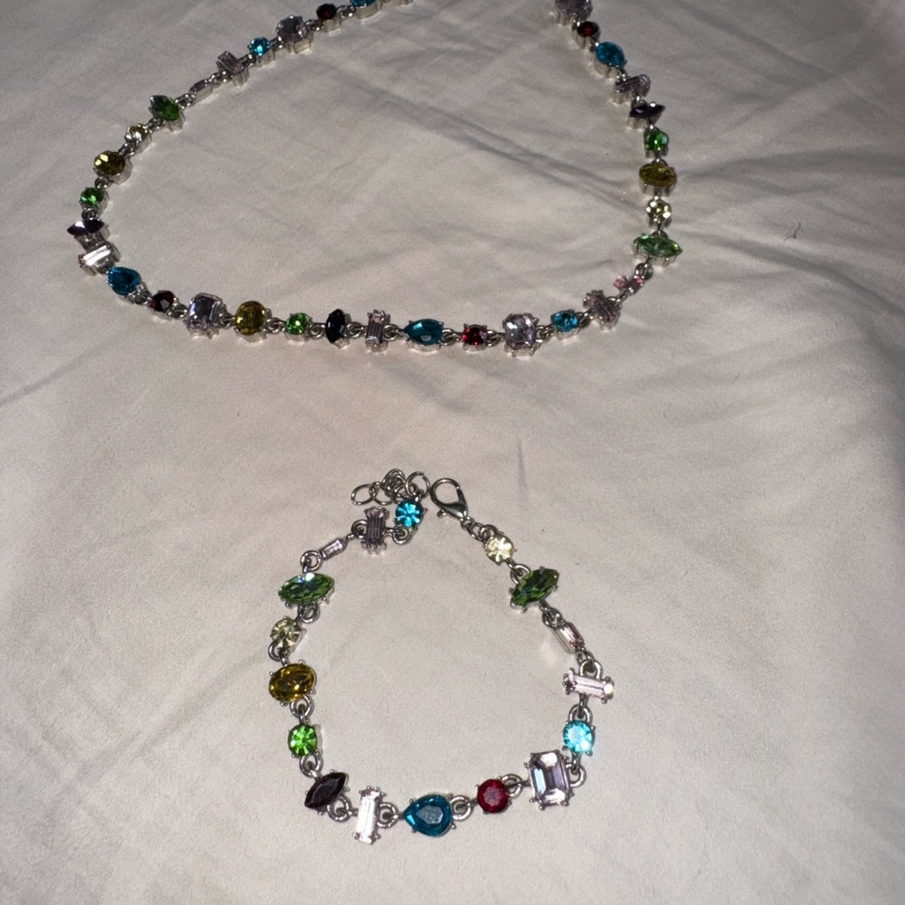 Multicolor Gemstone Necklace and Bracelet Set